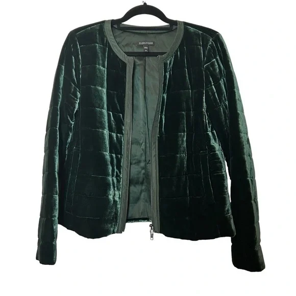 Eileen Fisher Emerald Green Fully Lined Quilted Zip Front Jacket Sz.S/P